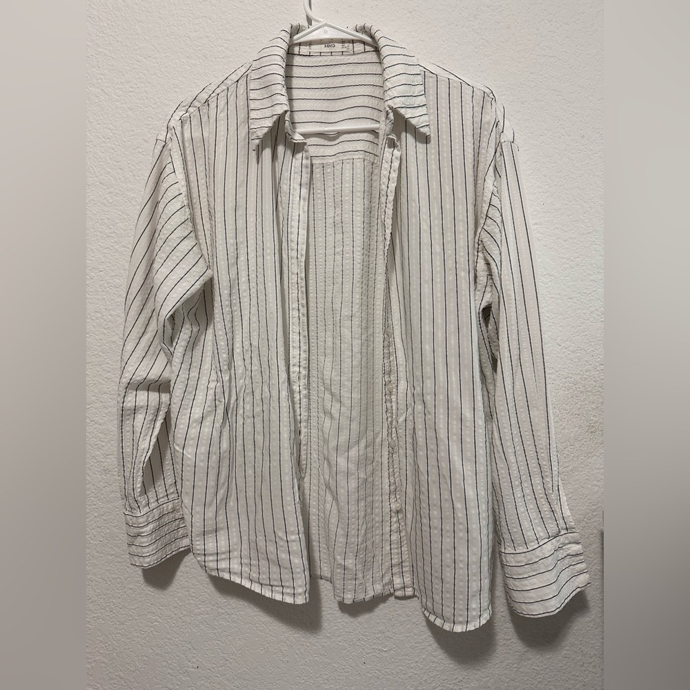 Mango MNG Women's Striped Long Sleeve Button-Up Shirt White And Black, Size S